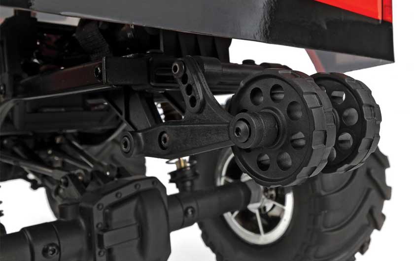 Pre-installed wheelie bar is included